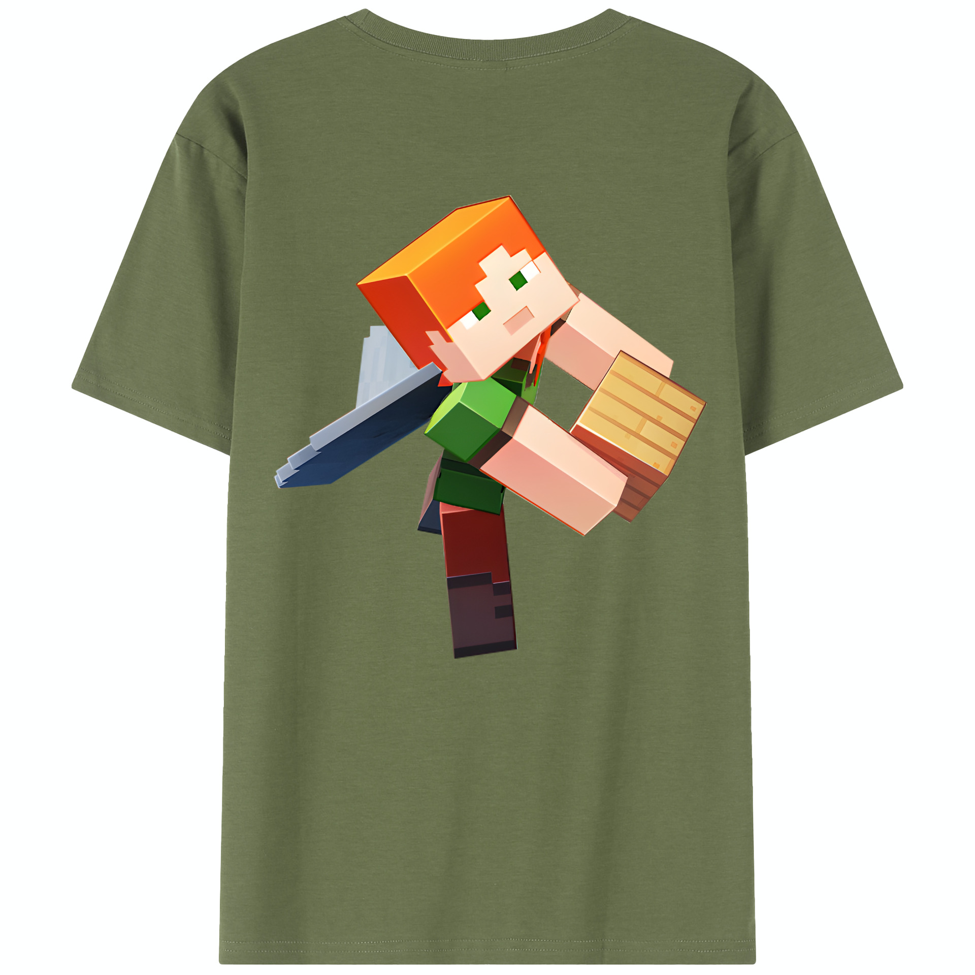 （画像用） マインクラフト ブロックの世界 Minecraft MC Block world 綿100％半袖Tシャツ（背面プリント）
